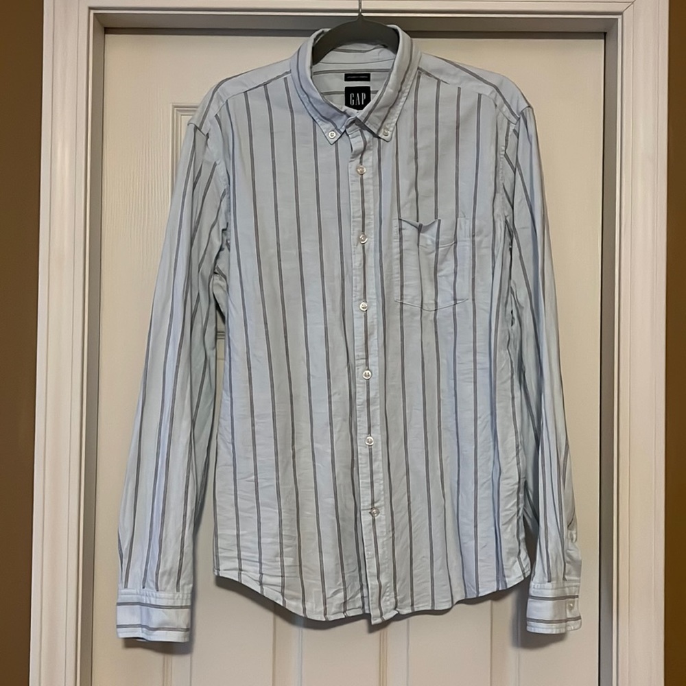 Blue Pinstripe Untucked Dress Shirt